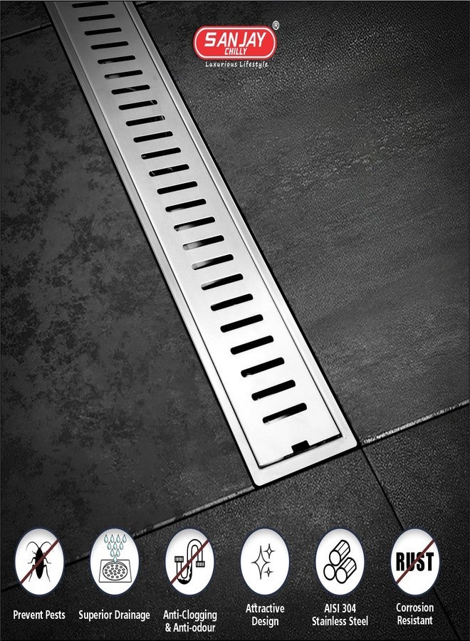 SANJAY CHILLY Classic Shower Drain Channel with Collar Floor Drain Jali Water Drainer Stainless Steel 304 Grade with Cockroach Trap (Side Hole 12x4 INCH) - Image 4